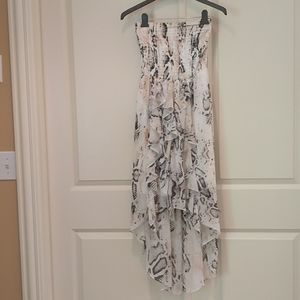 Bebe high low, smocked top ,strapless dress